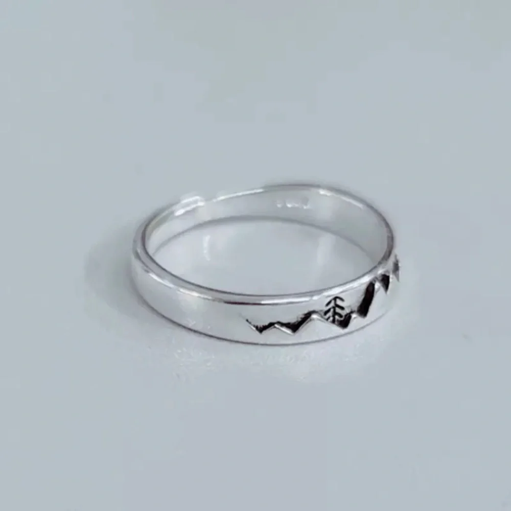“Moving Mountains” Engraved Adventure Outdoors Forest Trees Silver Antique Ring